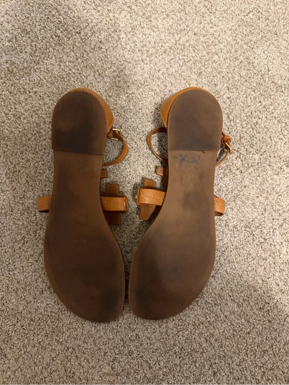 Tory Burch Cognac Leather Logo T-Strap Sandals